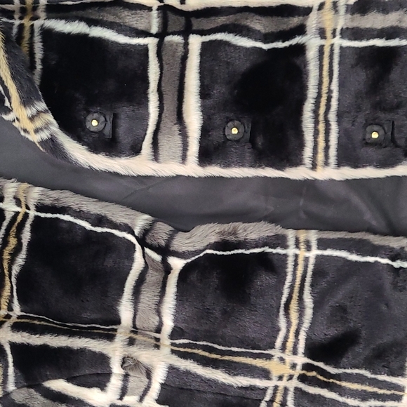 ISAAC MIZRAHI LIVE Faux Fur Dress Coat plaid, long Sz L - Picture 8 of 8